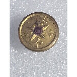 Antique Brass Button Starburst Design Purple Glass Center Collectible Sewing